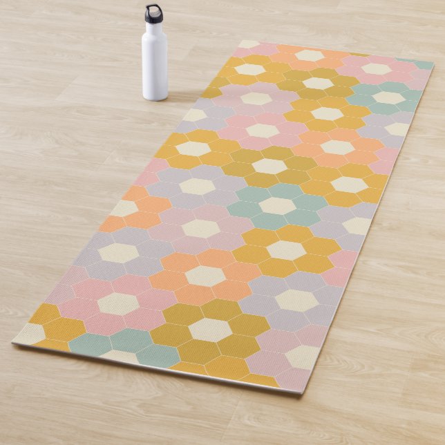 Vintages, modernes Hexagon-Blume-Muster in Pastel Yogamatte (Beispiel)