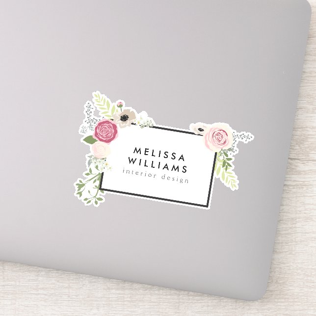 Vintages, modernes rosa Blumenmotiv Aufkleber (Detail)