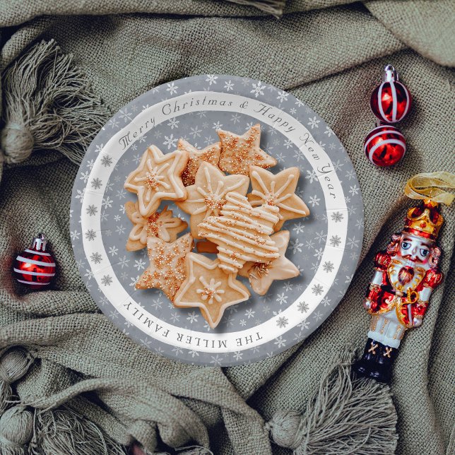 Vintages, modernes Schneeflockenmuster Pappteller (Vintage Modern Grey Snowflakes pattern Paper Plates)