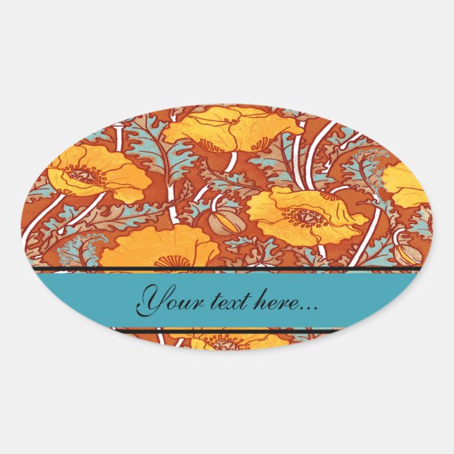 Vintages Mohn ~ ovales Aufkleber (Vorderseite)