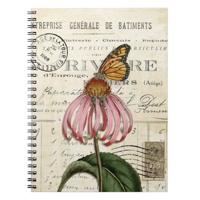 Vintages Monarch Butterfly Spiraljournal Notizblock (Vorderseite)