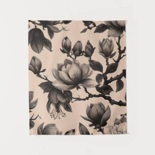 Vintages Monochrome Magnolia-Blumenband Wandteppich