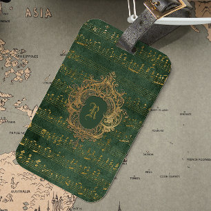 Vintages Monogram Wappen Music Manuskript Green Go Gepäckanhänger