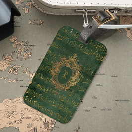 Vintages Monogram Wappen Music Manuskript Green Go Gepäckanhänger