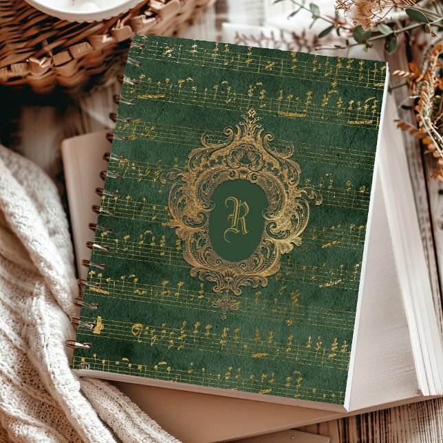 Vintages Monogram Wappen Music Manuskript Green Go Notizbuch (Von Creator hochgeladen)
