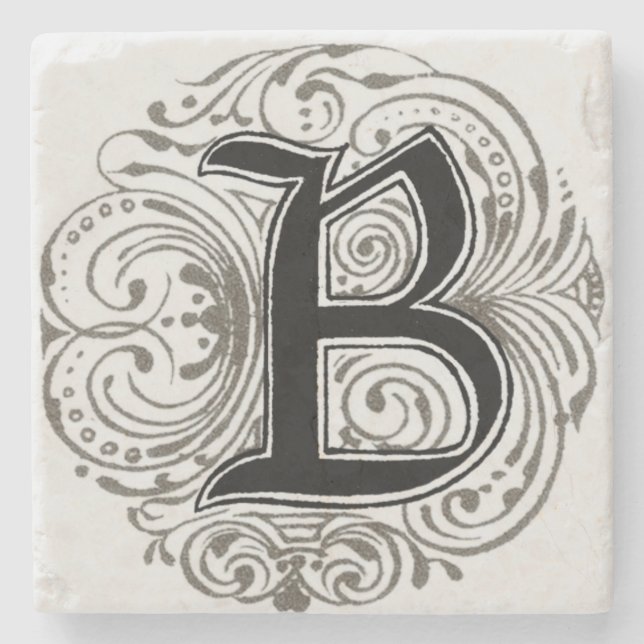 Vintages Monogramm "B" in Grau Steinuntersetzer (Vorderseite)