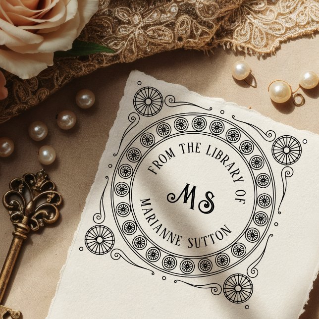 Vintages Monogramm-Buchzeichen "Aus der Bibliothek Gummistempel (Von Creator hochgeladen)