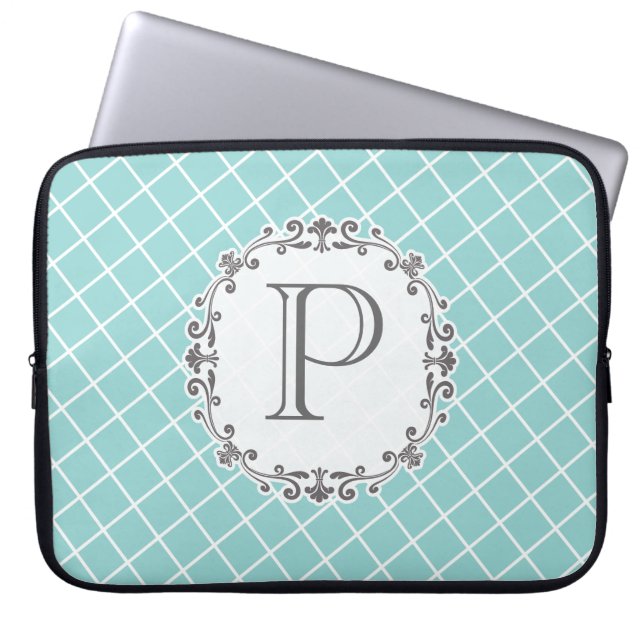 Vintages Monogramm Cross-Hatter-Muster Notebook-Ba Laptopschutzhülle (Vorderseite)