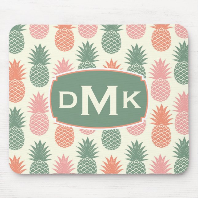 Vintages Monogramm des Ananas-Muster-| Mousepad (Vorne)
