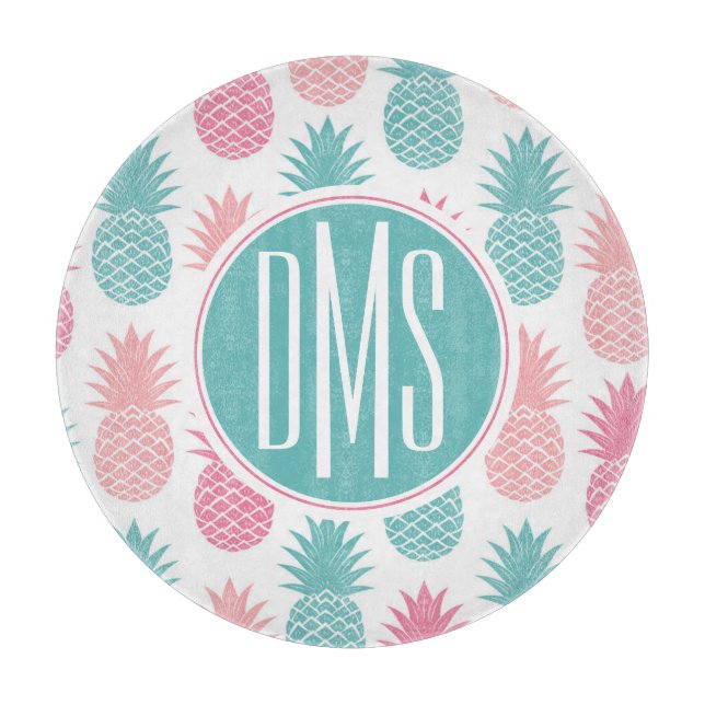 Vintages Monogramm des Ananas-Muster-| Schneidebrett (Vorderseite)