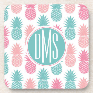 Vintages Monogramm des Ananas-Muster- Untersetzer