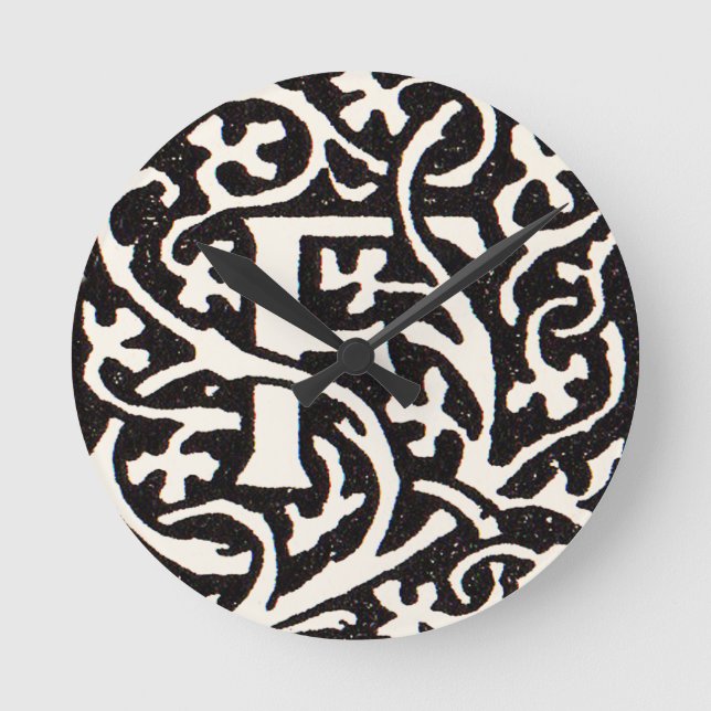 Vintages Monogramm F Art Nouveau Runde Wanduhr (Vorderseite)