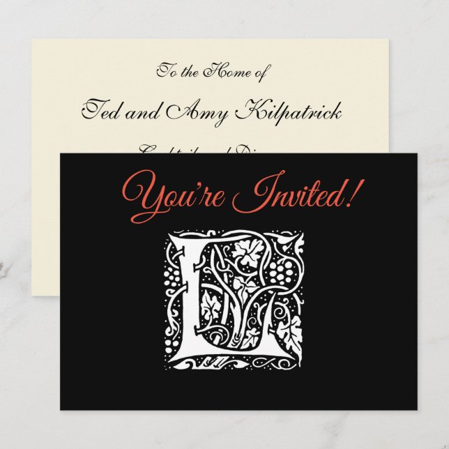 Vintages Monogramm L Art Nouveau Einladung (Vorne/Hinten)