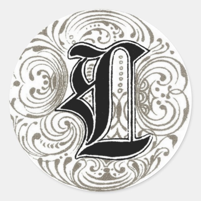 Vintages Monogramm "L" in Grau Runder Aufkleber (Vorderseite)