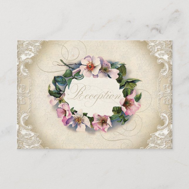 Vintages Monogramm Lace Wild Pink Rose Swirl Forma Begleitkarte (Vorderseite)