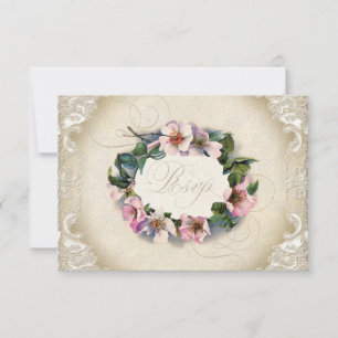 Vintages Monogramm Lace Wild Pink Rose Swirl Forma RSVP Karte