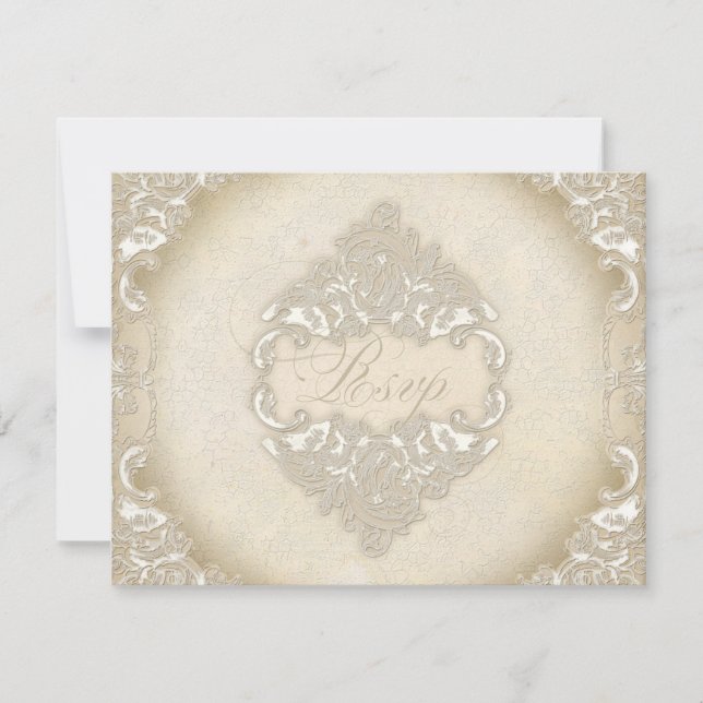 Vintages Monogramm Lace Wild Pink Rose Swirl Forma RSVP Karte (Vorderseite)