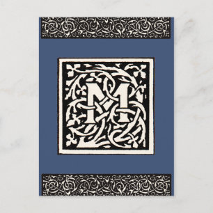 Vintages Monogramm M Art Nouveau Postkarte
