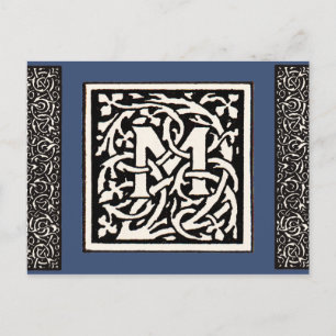 Vintages Monogramm M Art Nouveau Postkarte