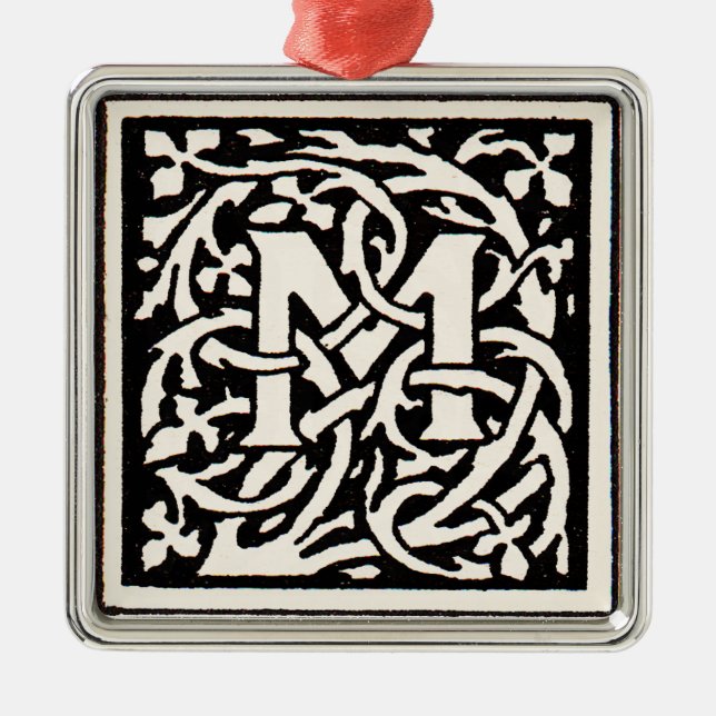 Vintages Monogramm M Art Nouveau Silbernes Ornament (Vorne)