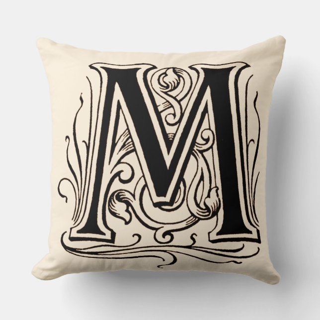 Vintages Monogramm "M" in Sepia Kissen (Vorderseite)