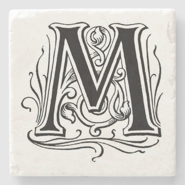 Vintages Monogramm "M" Steinuntersetzer (Vorderseite)