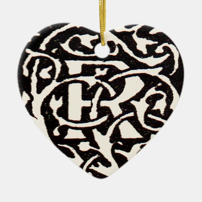 Vintages Monogramm R Art Nouveau Keramik Ornament (Vorne)