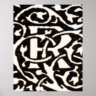 Vintages Monogramm R Art Nouveau Poster