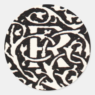 Vintages Monogramm R Art Nouveau Runder Aufkleber