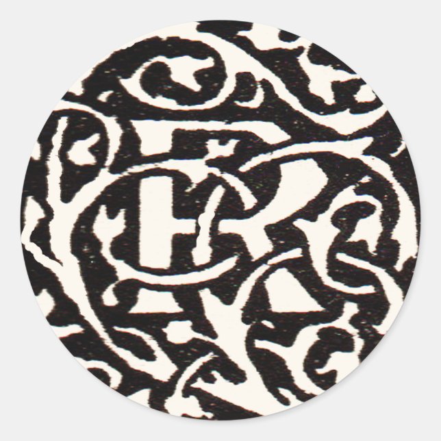 Vintages Monogramm R Art Nouveau Runder Aufkleber (Vorderseite)