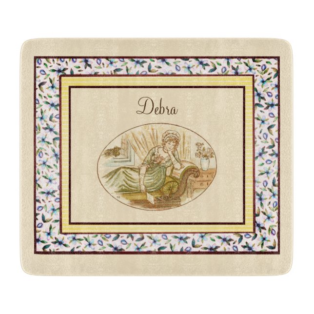 Vintages Monogramm Rosa und Gelbes Mädchen Schneidebrett (Vorderseite)