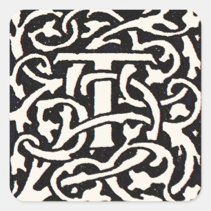 Vintages Monogramm T Art Nouveau Quadratischer Aufkleber
