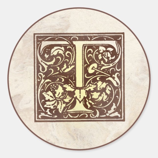 Vintages Monogramm T Runder Aufkleber (Vorderseite)
