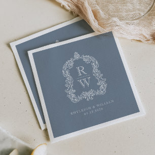 Vintages Monogramm Wappen: Dusty Blue Wedding Serviette