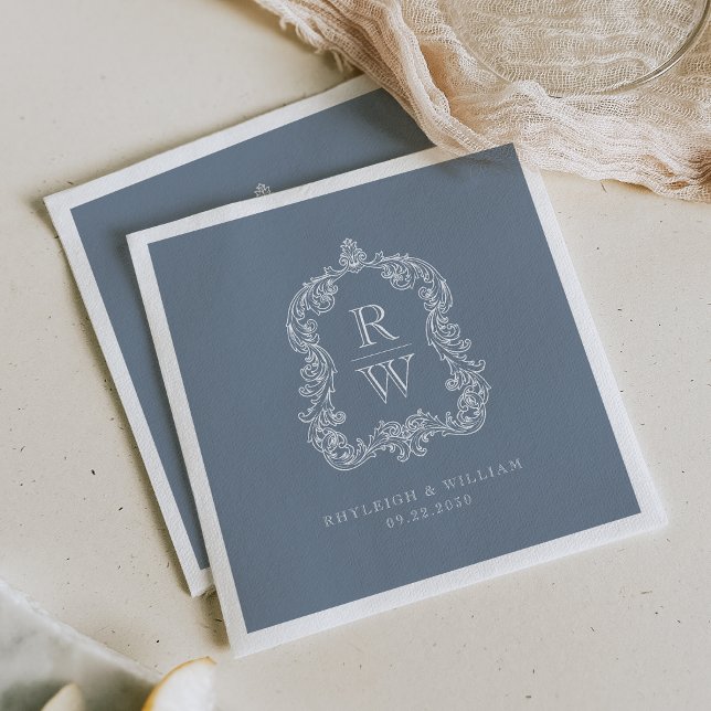Vintages Monogramm Wappen: Dusty Blue Wedding Serviette (Von Creator hochgeladen)