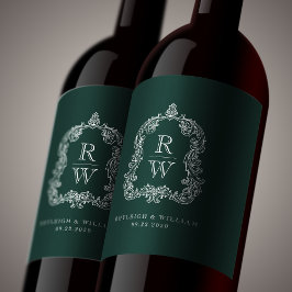 Vintages Monogramm Wappen heißt Forest Green Weddi Weinetikett