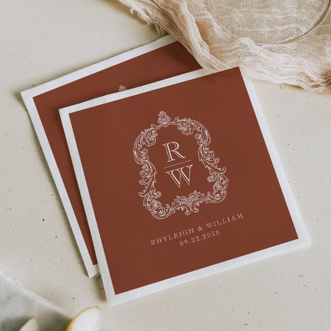 Vintages Monogramm Wappen Name Terracotta Wedding Serviette (Von Creator hochgeladen)