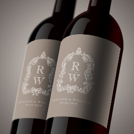 Vintages Monogramm Wappen Namen Taupe Hochzeit Weinetikett