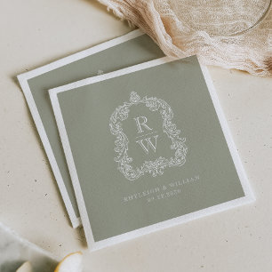 Vintages Monogramm Wappen Sage Green Wedding Serviette