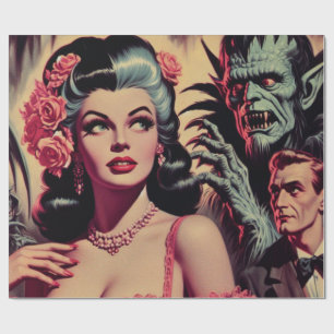 Vintages Monster Horror Girl Geschenkpapier