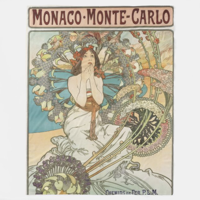 Vintages Mont-Carlo-Poster von Alphonse Mucha Fleecedecke (Vorderseite)