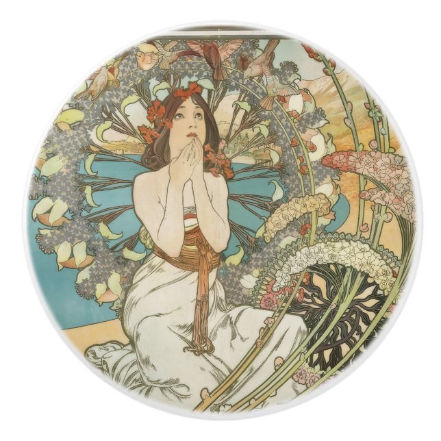 Vintages Mont-Carlo-Poster von Alphonse Mucha Keramikknauf (Vorderseite)
