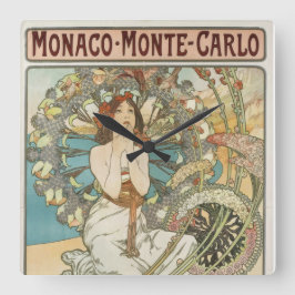 Vintages Mont-Carlo-Poster von Alphonse Mucha Quadratische Wanduhr