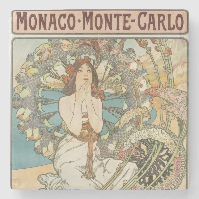 Vintages Mont-Carlo-Poster von Alphonse Mucha Steinuntersetzer (Vorderseite)