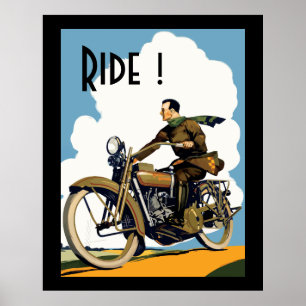 Vintages Mortorcycle - Fahrt! Poster
