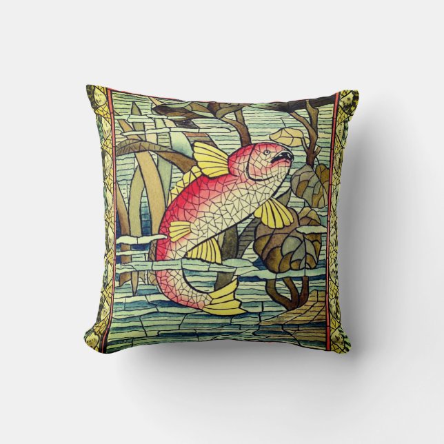 Vintages Mosiac Fish Throw Kissen (Vorderseite)