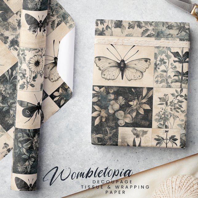 Vintages Moth & Botanisches Grunge Halloween-Colla Geschenkpapier (Von Creator hochgeladen)