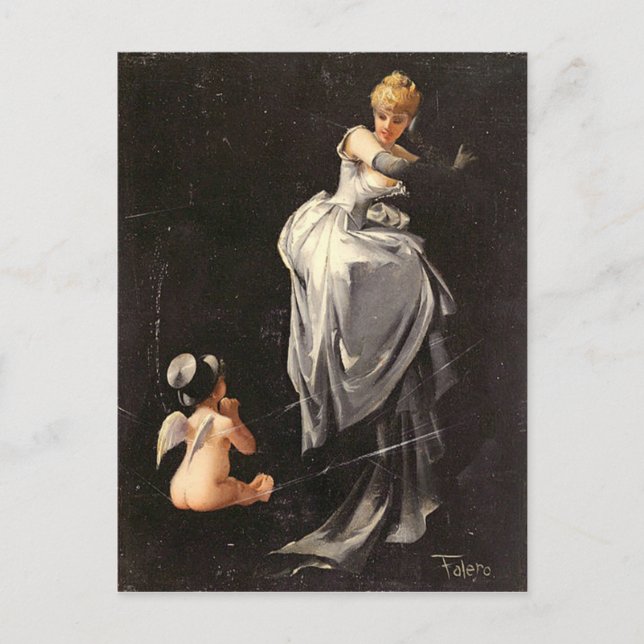 Vintages Motiv - gefangen im Web - Falero Postkarte (Vorderseite)