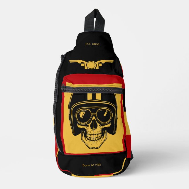 Vintages Motobike 60er Schwarzer Senf Rot Crossbody Bag (Vorderseite)