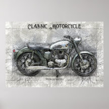 Vintages Motorrad 1959 Bleistift-Skizze